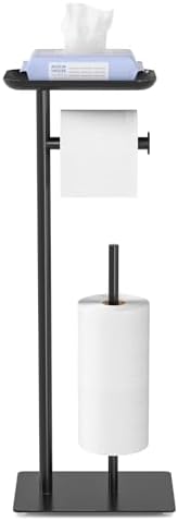 Black Toilet Paper Holder with Top Storage Shelf