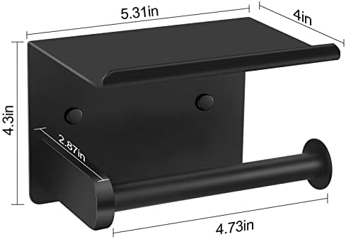 Matte Black Toilet Paper Holder with Storage Shelf