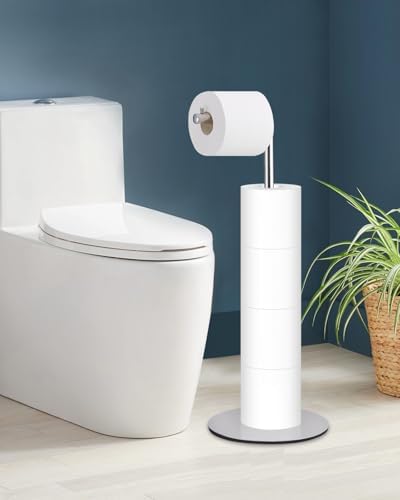 Toilet Paper Holder Stand Space-Saving Modern Design 4 Rolls Included