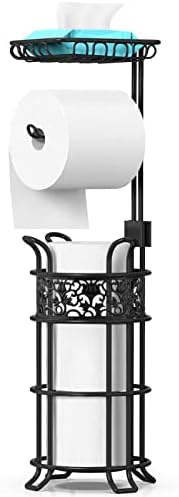 Sturdy Jumbo Toilet Paper Holder with Shelf Black Floral