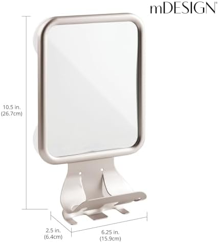mDesign Large Modern Metal Suction Shaving Mirror for bathrooms
