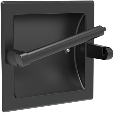 Matte Black Recessed Toilet Paper Holder for Large Rolls