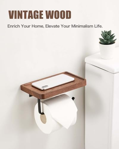 Adhesive Toilet Paper Holder with Shelf 304 Stainless Steel Matte Black