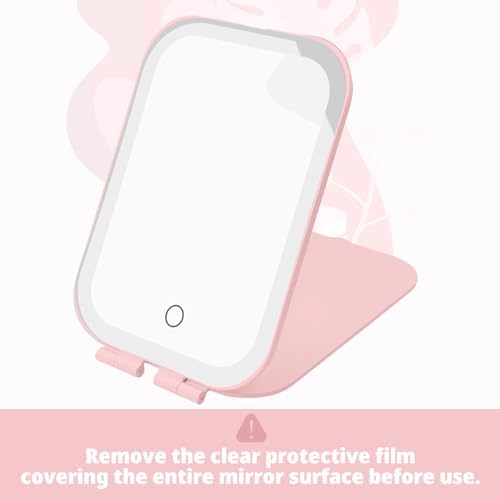 2000mAh Compact Makeup Mirror 3 Settings Touch Light Pink