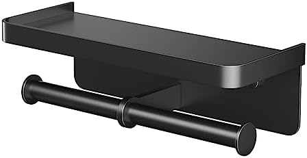 iMonse Double Toilet Paper Holder with Shelf - Matte Black