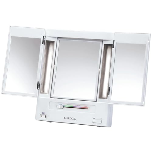 JERDON 3-Sided Makeup Mirror with Lights Effortlessly Tailored Look