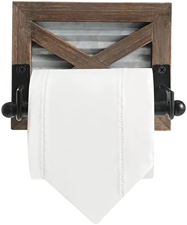 Rustic Farmhouse Toilet Paper Holder - Rustic Brown Wood Galvanized Metal