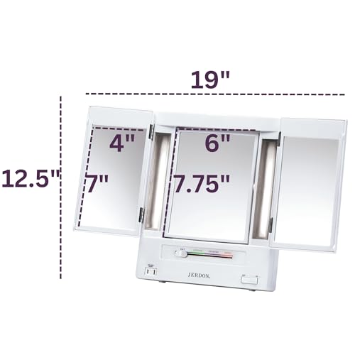 JERDON 3-Sided Makeup Mirror with Lights Effortlessly Tailored Look