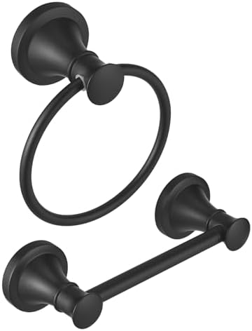 RUMOSE 2-Pack Toilet Paper Holder Towel Ring Matte Black Flexible Balance