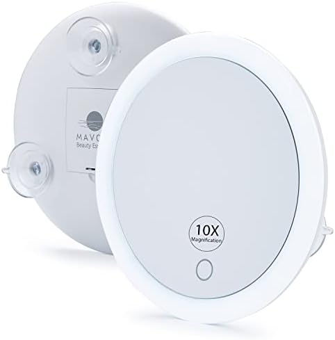 Mavoro 10X Magnifying Mirror with LED Light and 3 Suction Cups