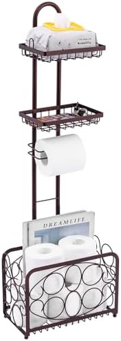 Oasis Creations - Compact Freestanding Toilet Paper Holder With Storage Basket