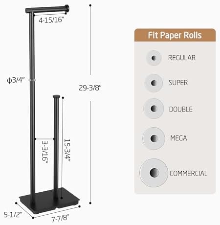 KES Freestanding Toilet Paper Holder with Reserve Matte Black 29 H