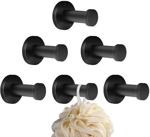 JIAPAIDUO 6-Piece Matte Black Wall Hooks for Bathroom More Strong Durable