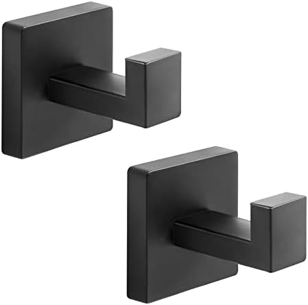 Stainless Steel Heavy Duty Wall-Mounted Towel Robe Hooks - Matte Black 2-Pack