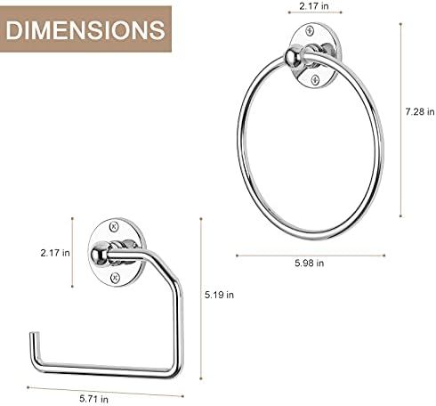 BKOH ETELI 3-Piece Bathroom Towel Ring and Toilet Paper Holder Set Silver
