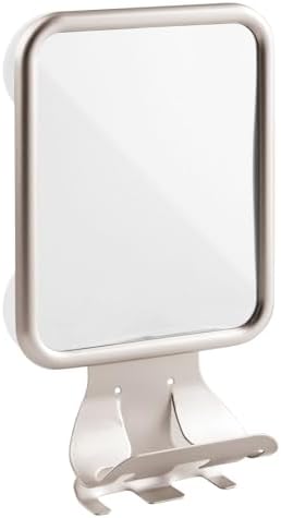 mDesign Large Modern Metal Suction Shaving Mirror for bathrooms