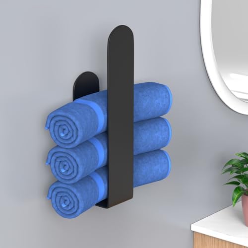 HUFEEOH Hand Towel Holder Black Stainless Steel Adhesive Bathroom Towel Bar