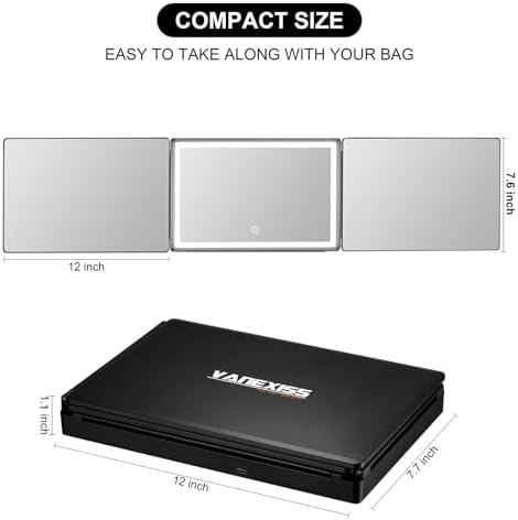 Vanexiss Rechargeable 3-Way Glass Mirror for Hair Shaving Styling