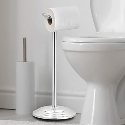 MyGift Silver Chrome-Plated Toilet Paper Holder with Stable Base