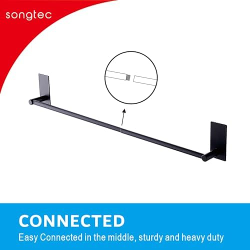 Adhesive 24-inch Bath Towel Bar Easy Install Premium Steel No Drill Needed