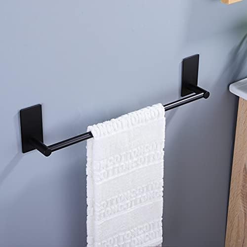 Taozun Towel Bar with Adhesive Hooks 16-Inch Black