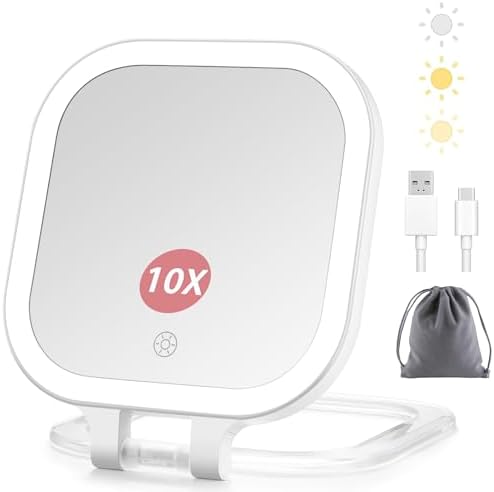 Compact Travel Makeup Mirror with LED Lights and Magnification