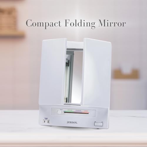 JERDON 3-Sided Makeup Mirror with Lights Effortlessly Tailored Look
