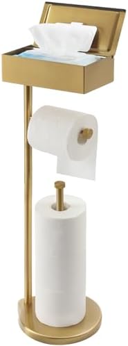 Theaoo Toilet Paper Holder Stand with Shelf Gold Stainless Steel