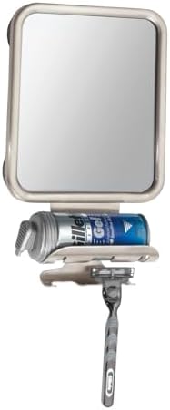 mDesign Large Modern Metal Suction Shaving Mirror for bathrooms