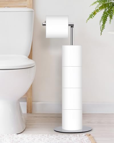 Toilet Paper Holder Stand Space-Saving Modern Design 4 Rolls Included