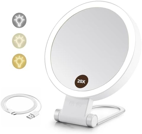 20X Magnifying Mirror with Light Double-Sided Travel-Friendly Rechargeable