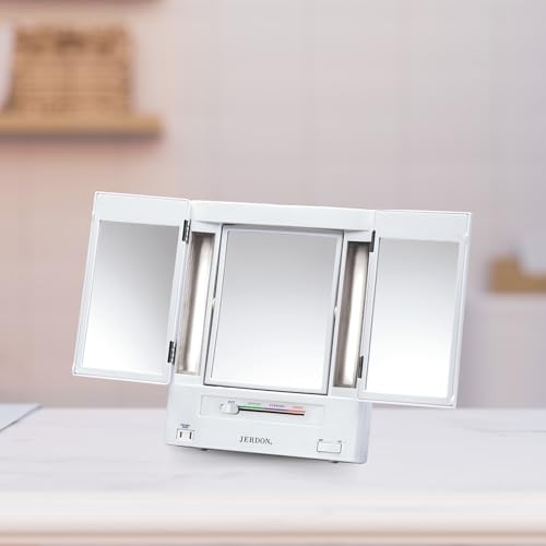 JERDON 3-Sided Makeup Mirror with Lights Effortlessly Tailored Look