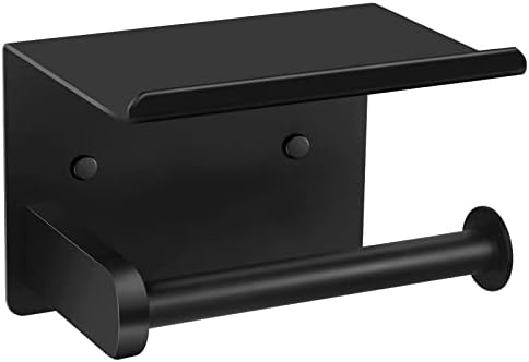 Matte Black Toilet Paper Holder with Storage Shelf