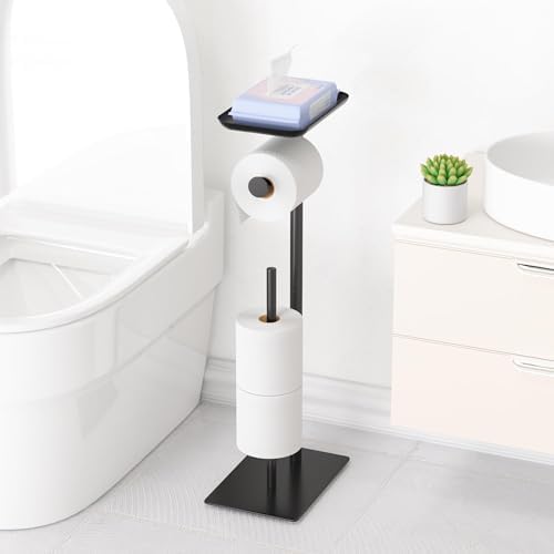 Black Toilet Paper Holder with Top Storage Shelf