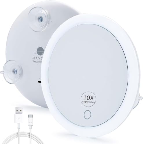10X Magnifying Mirror with LED Light and 3 Strong Suction Cups