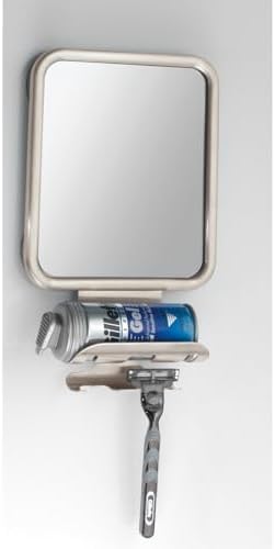 mDesign Large Modern Metal Suction Shaving Mirror for bathrooms