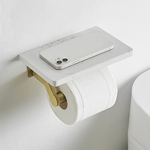 Hoimpro Stainless Steel Toilet Paper Holder with Marble Shelf