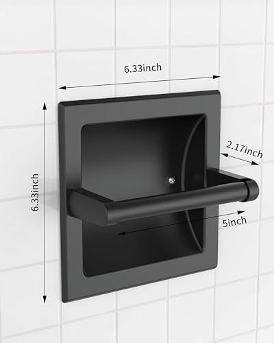 Matte Black Recessed Toilet Paper Holder for Large Rolls