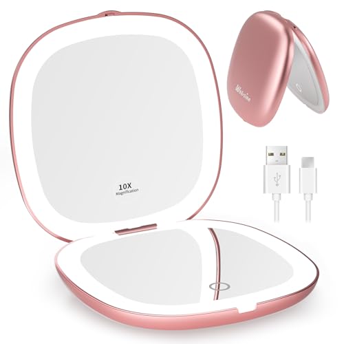 Wobsion Travel Mirror with Light Rechargeable 1x10x Compact Magnifying Mirror