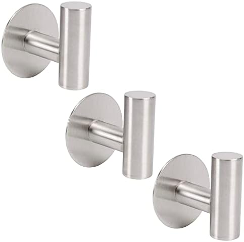 TocTen Bath Towel Hook 3 Pack Brushed Nickel No Drilling