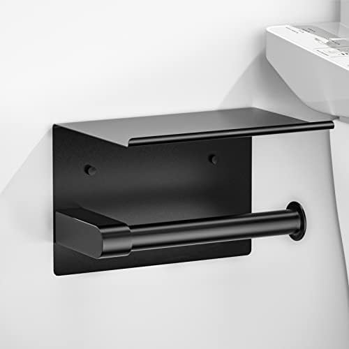 Black Toilet Paper Holder With Shelf for Home Use
