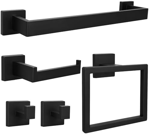 5pcs Black Bathroom Hardware Set with Towel Bar and Hooks