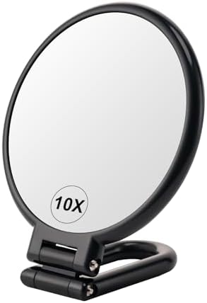 BOOMIBOO 10X Magnifying Handheld Mirror with Dual-Sided Design