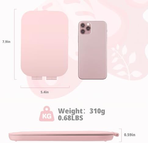 2000mAh Compact Makeup Mirror 3 Settings Touch Light Pink