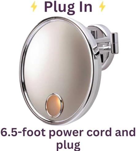JERDON Chrome Finish Wall-Mounted Makeup Mirror 9-Inch Round 3X Magnification