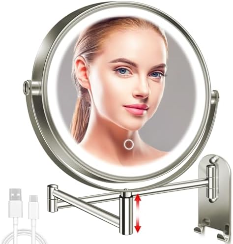 9 Wall-Mounted Makeup Mirror with Rechargeable LED Lights and 3000mAh Battery