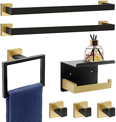 Premium 7-Piece Bathroom Hardware Set - Black and Gold