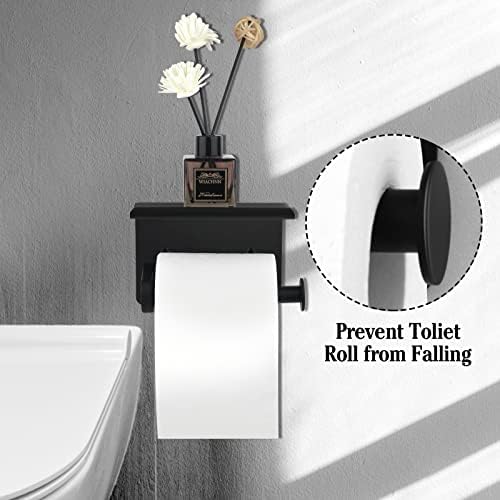 Matte Black Toilet Paper Holder with Storage Shelf