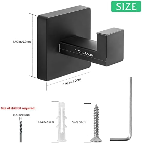 Stainless Steel Heavy Duty Wall-Mounted Towel Robe Hooks - Matte Black 2-Pack