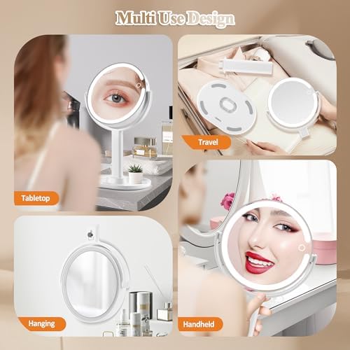 MOMOKUBA Double-Sided Makeup Mirror with 20X Magnification Light